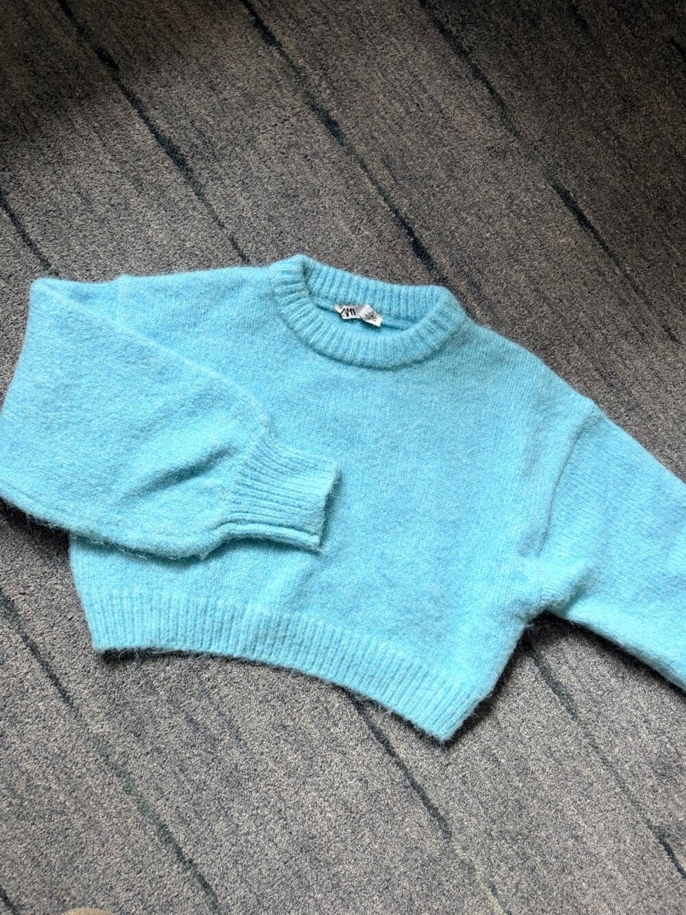 Zara Light Blue Cropped Balloon Sleeve Sweater â Size S | Cozy Fuzzy Knit